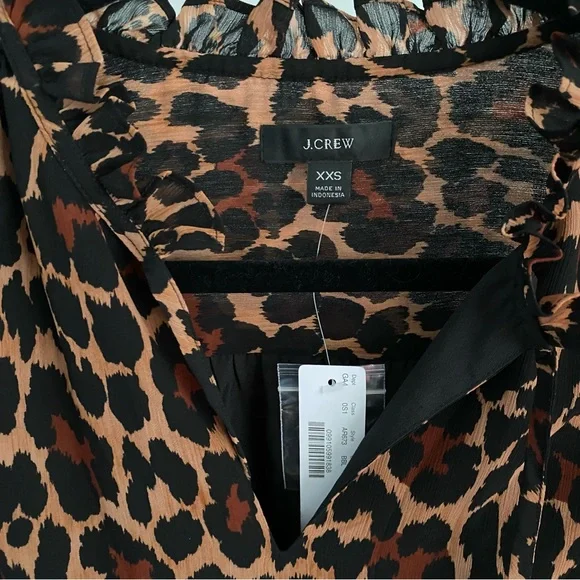 J. Crew Tie-Neck Dress in Leopard Crinkle Chiffon, size XXS, NWT - Picture 13 of 16